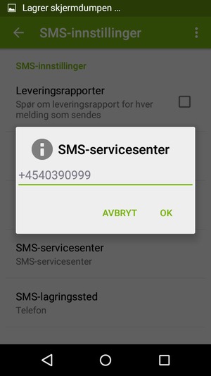 Skriv inn SMS-servicesenter nummer og velg OK