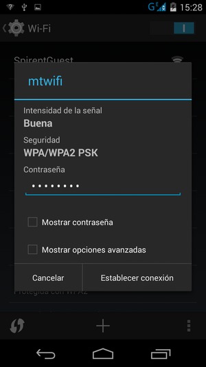 Introduzca la contraseña de Wi-Fi y seleccione Establecer conexion