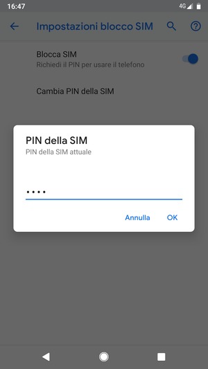 Inserisci PIN della SIM attuale e seleziona OK