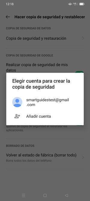 Seleccione su cuenta de copia de seguridad