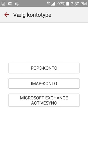 Vælg POP3-KONTO eller IMAP-KONTO