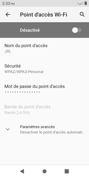 Sélectionnez Mot de passe du point d'accès