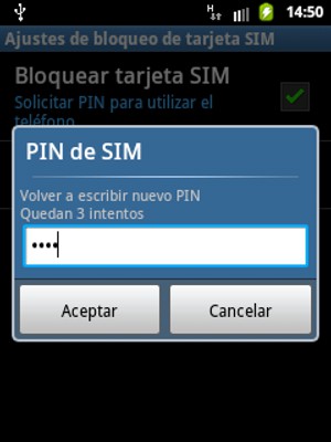 Confirme el Nuevo PIN de SIM y seleccione Aceptar