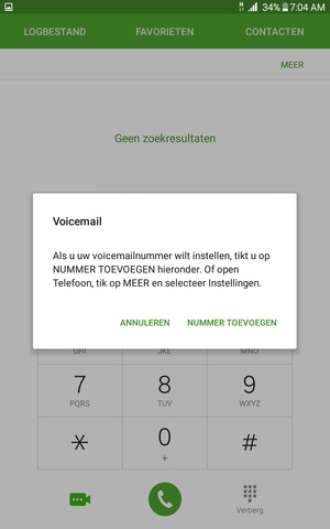 Als uw voicemail niet geïnstalleerd is, selecteert u NUMMER TOEVOEGEN