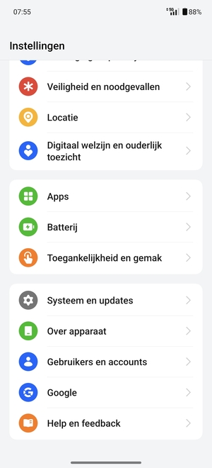 Scroll naar en selecteer Systeem en updates