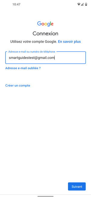 Saisissez votre adresse Gmail et sélectionnez Suivant