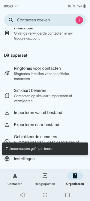 Uw contactpersonen worden opgeslagen naar uw Google-account en naar uw telefoon de volgende keer dat Google gesynchroniseerd wordt.