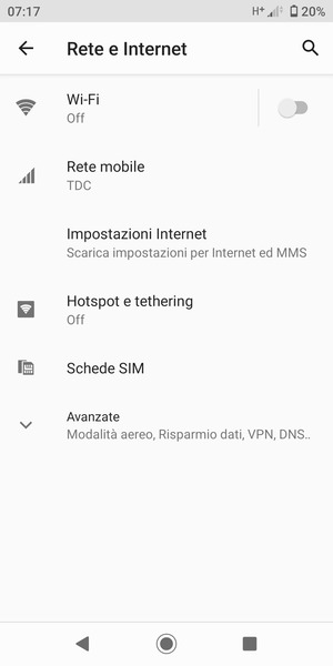 Seleziona Wi-Fi