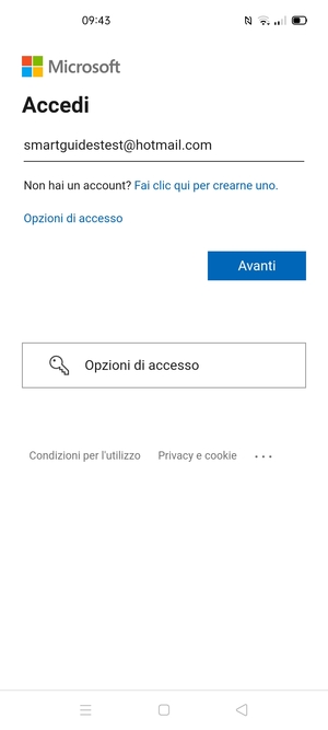 Inserisci il tuo indirizzo email e seleziona Avanti