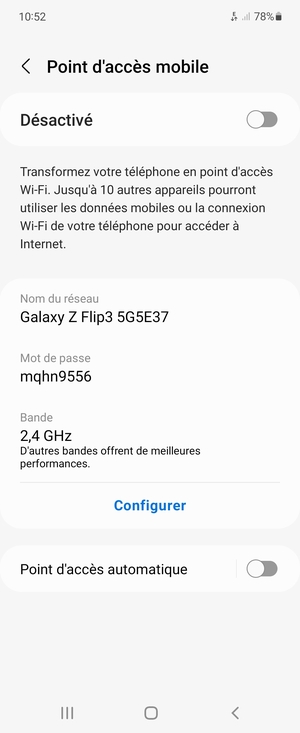 Activer le Point d'accès mobile