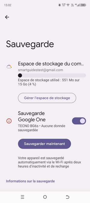 Sélectionnez Espace de stockage du compte