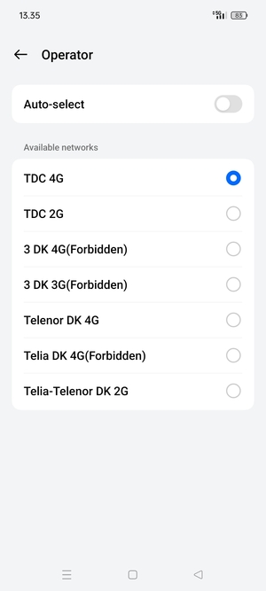 Select a network operator from the list