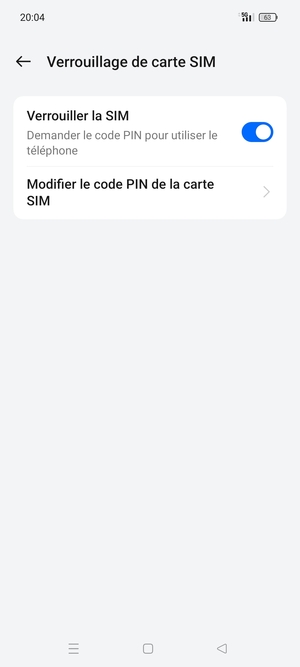 Sélectionnez Modifier code PIN de la carte SIM