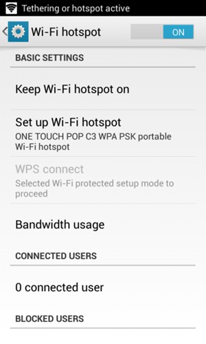 Set Wi-Fi hotspot to ON