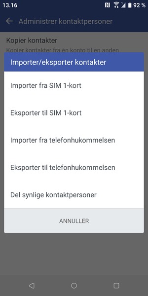 Vælg Importer fra SIM-kort