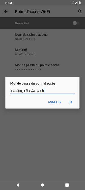 Saisissez un mot de passe de hotspot Wi-Fi d'au moins 8 caractères et sélectionnez OK