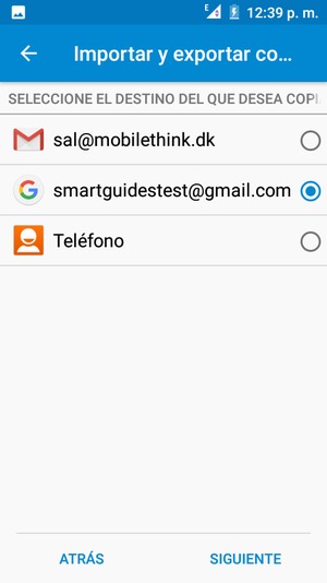 Select your Google account and SIGUIENTE