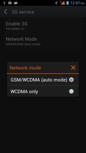 Select GSM/WCDMA (auto mode) to enable 2G/3G and WCDMA only to enable 3G