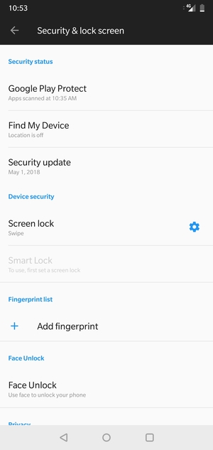 To activate your screen lock, go to the Security & lock screen menu and select Screen lock