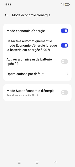 Activer le Mode économie d'énergie