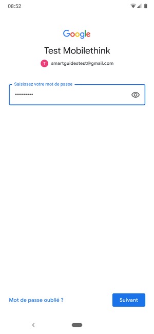 Saisissez votre mot de passe et sélectionnez Suivant