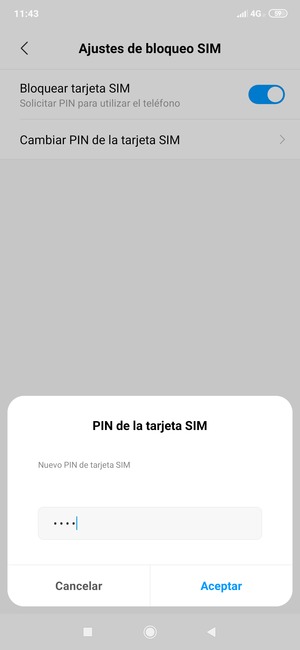 Introduzca su Nuevo PIN de tarjeta SIM y seleccione Aceptar