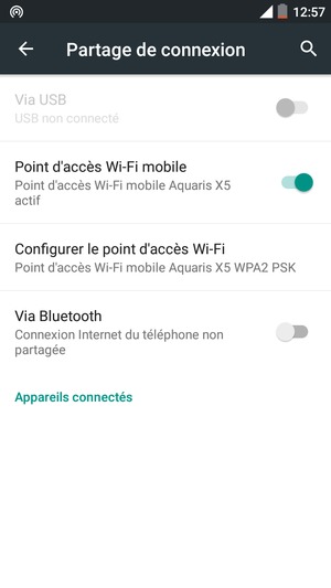 Votre téléphone est maintenant configuré pour être utilisé comme modem