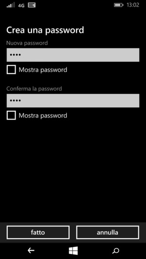 Inserisci la nuova password due volte e seleziona fatto