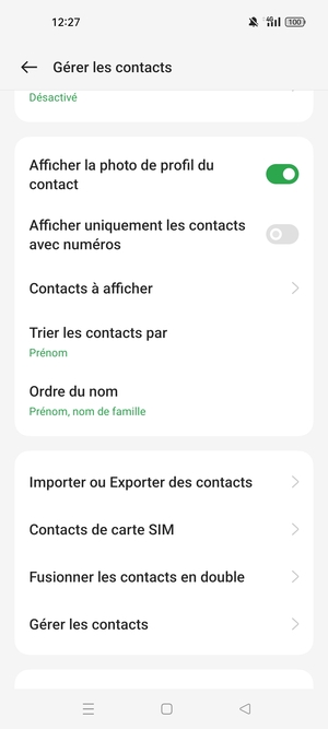 Sélectionnez Contacts de carte SIM