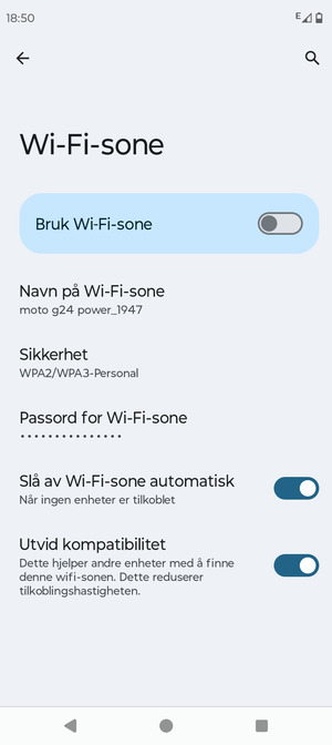 Velg Passord for Wi-Fi-sone