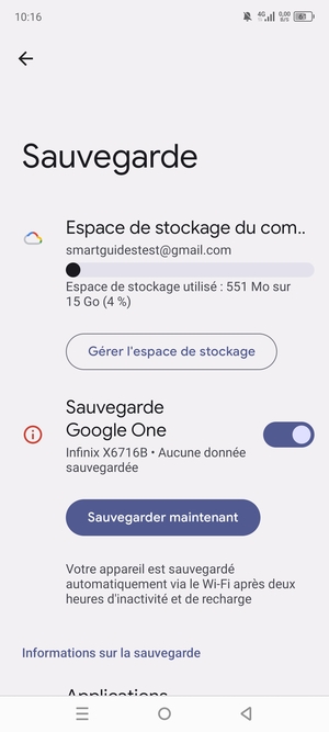 Sélectionnez Espace de stockage du compte