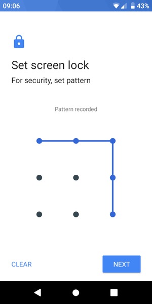 Draw an unlock pattern and select NEXT