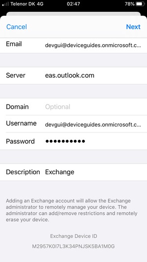 Enter your Exchange email information and select Next
