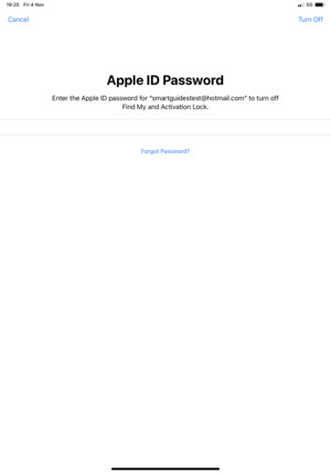 Enter Apple ID Password and select Turn Off