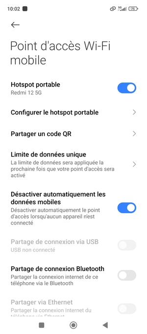 Votre téléphone est maintenant configuré pour être utilisé comme modem