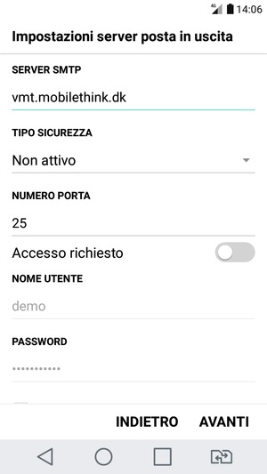 Disattiva Accesso richiesto e seleziona AVANTI