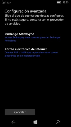 Seleccione Exchange ActiveSync