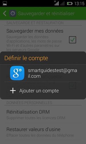 Sélectionnez votre compte de sauvegarde