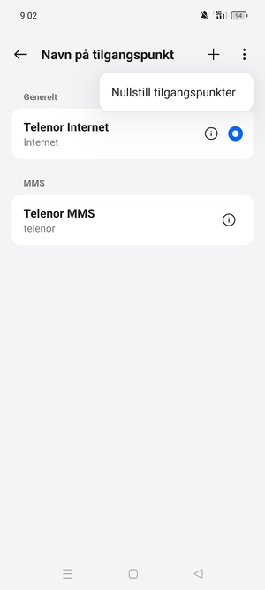 Velg Nullstill tilgangspunkter