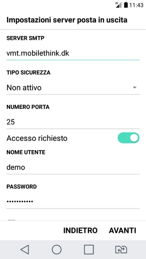 Inserisci l'indirizzo del server di posta in uscita