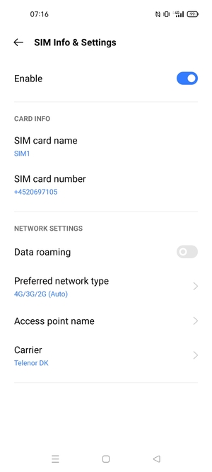 Select Preferred network type