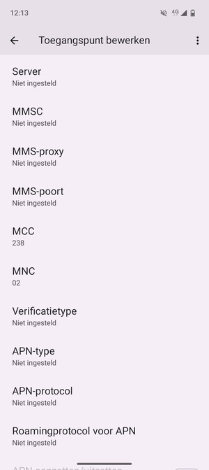 Scroll naar beneden en voer mms-gegevens in