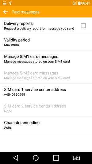 Select SIM card 1 service center address or SIM card 2 service center address