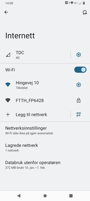 Du er nå koblet til Wi-Fi-nettverket