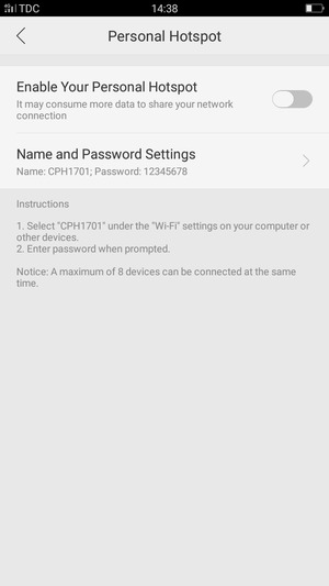 Select Name and Password Settings