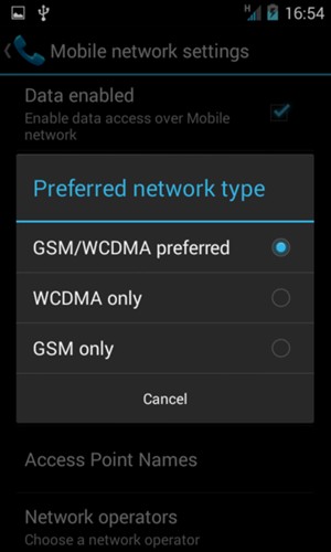Select GSM only to enable 2G and GSM/WCDMA preferred to enable 3G