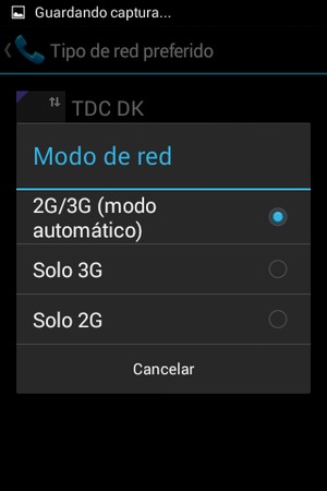 Seleccione Solo 2G para habilitar 2G y 2G/3G (modo automático) para habilitar 3G