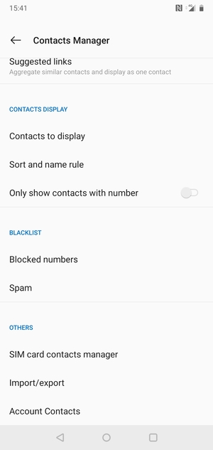 Scroll to and select SIM card contacts manager