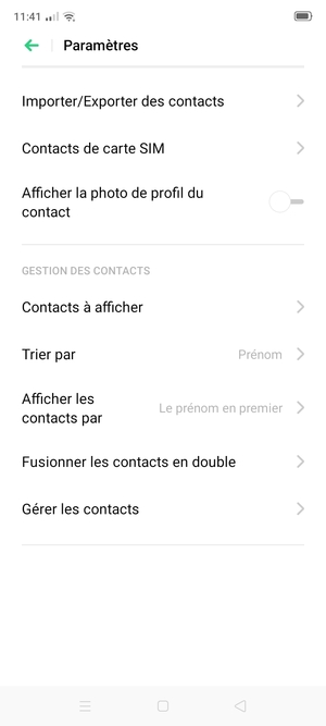 Sélectionnez Contacts de carte SIM