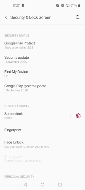 To activate your screen lock, go to the Security & Lock Screen menu and select Screen lock